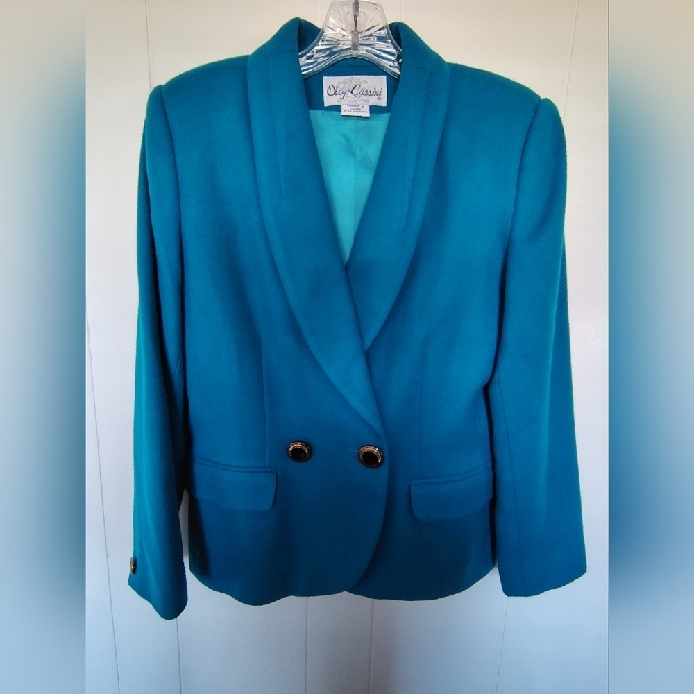 Oleg Cassini Women's Teal Double-Breasted Blazer Size 10